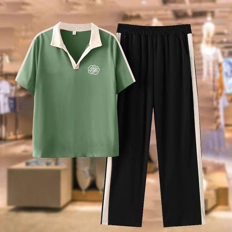 Fashionable Ice Silk Sports Suit for Women in Spring, Autumn and Summer, Slim Mother's Style Casual Pants Two-piece Set
