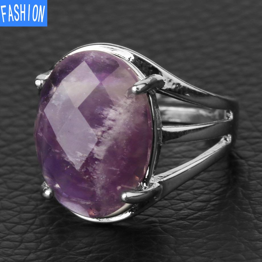 

Кольцо с натуральным овальным граненым кристаллом в подарок Amethyst