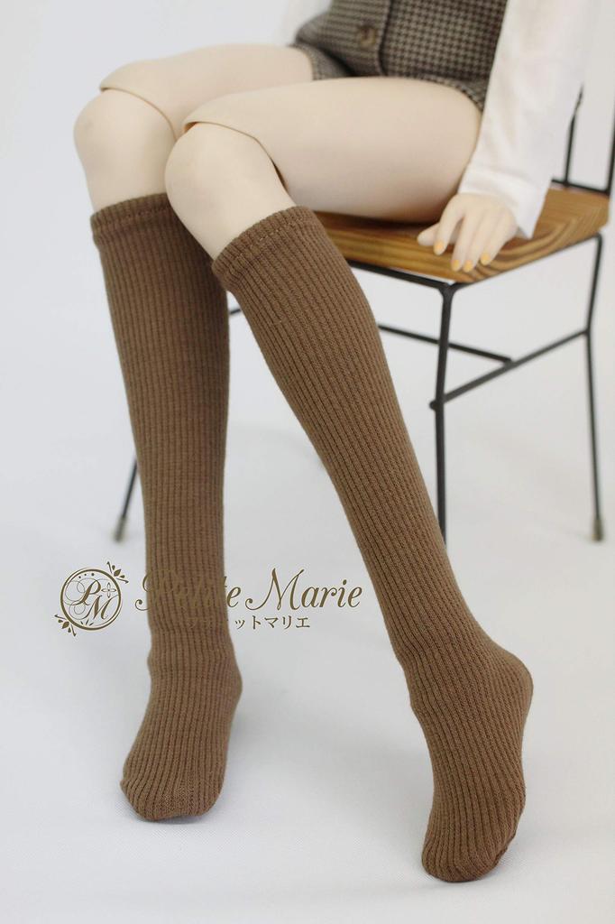 [Petite Marie] 13 DD SD Compatible Plain Socks Bear Ribbed 3-Piece Set: Socks, High Socks, Over-the-Knee, LeftRight Specified Socks, Brown, 60cm