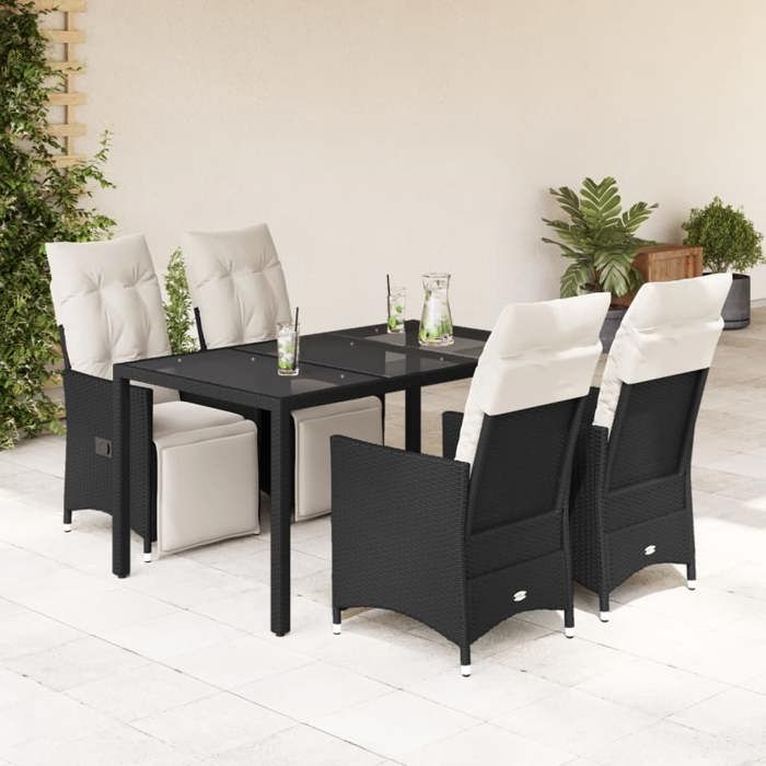VidaXL Garden Dining Set Cushions 5pcs Black Wicker, Outdoor Dining Set, Furniture of 3276865