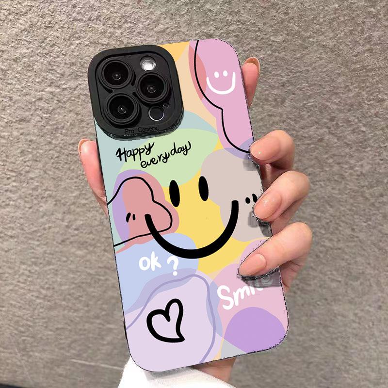 Phone Case For iPhone 17 16 15 14 13 12 11 Pro Max Plus Mini XS X XR 16e Cute Smile Love Heart Design Candy Soft Silicone Cover