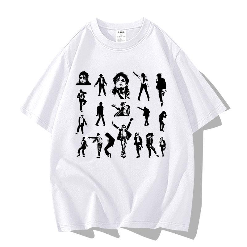 New 2026 Black and White Interlaced Portrait Painting By Kil Jackson. Pure Cotton T-shirt High-quality Streetwear Summer Tops
