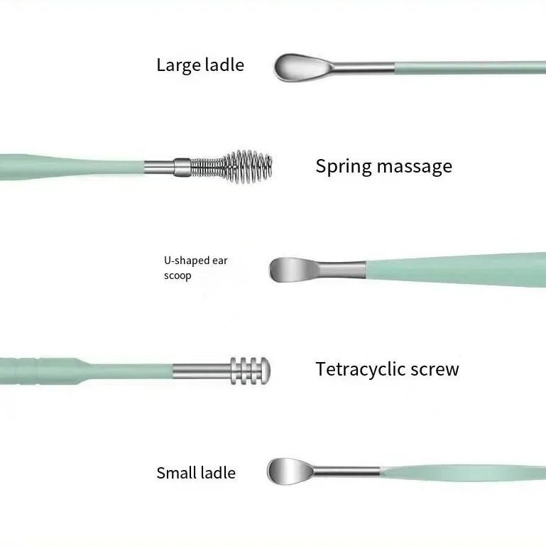 Earspoon Six-piece Ear-picking Tool Carbon Steel Ear-picking Spoon Leather Bag Ear-cleaning Spoon Easy to Carry at Home