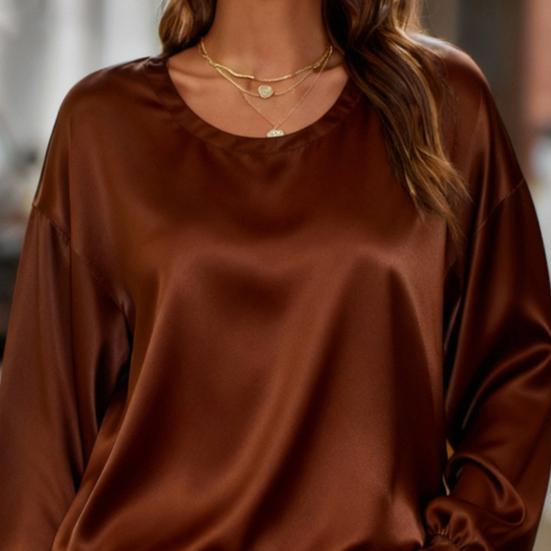 Top da Donna Tinta Unita Girocollo Manica Lunga Camicetta Tinta Unita Vestibilità Larga Casual Camicetta da Lavoro Festa Appuntamento