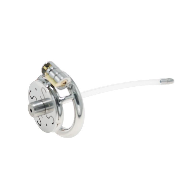 New Stainless Steel Chastity Lock Flat Plate S Hollow with Fine 5mm Catheter Chastity Device Penis Cage Sex Tool