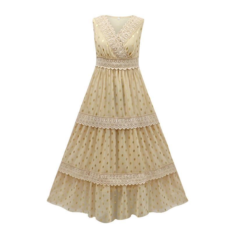 Sommer Damen Sexy Tiefes V Ärmelloses Chiffon Midi Kleid