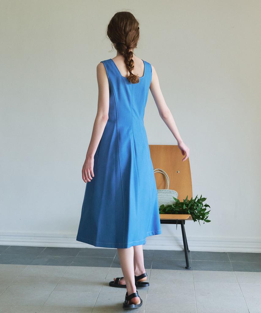 Avamolly Round Square Neck A-Line Op (Mid Blue)