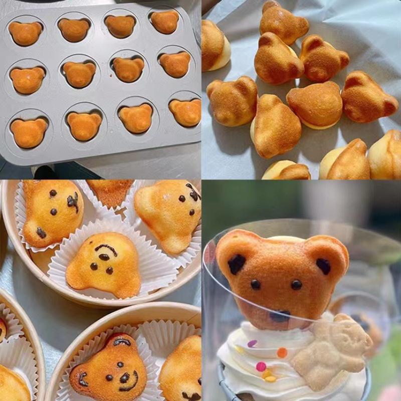 Cute Cartoon Bear Baking Mold 4 Cavities Baking Tray Non-stick Carbon Steel Tray DIY Decorative Cookies Mould Baking Supplies