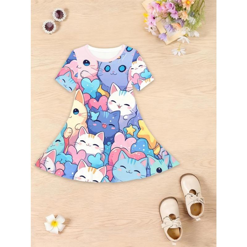 

Girls Princess Party Dresses with Short Sleeves & Mid-Length - Lightweight Everyday Birthday Outfits, 110