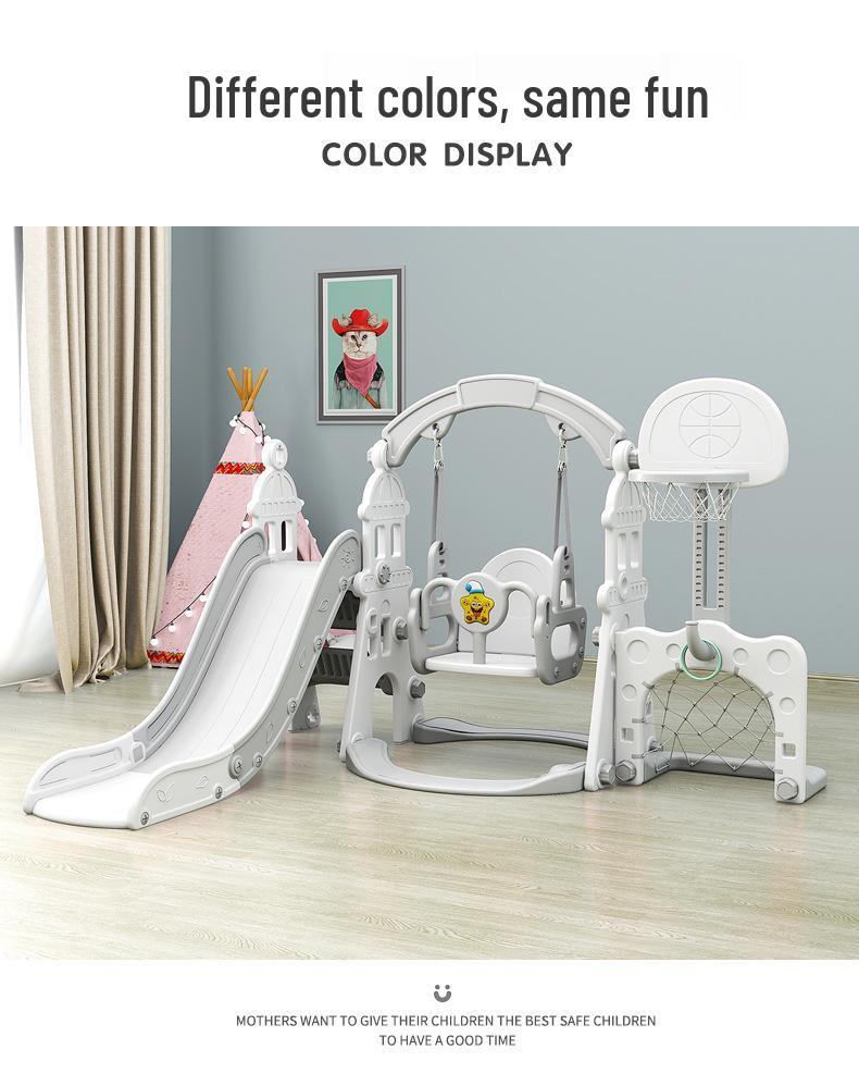 Kids Indoor/Outdoor Playset with Slide, Swing, and Basketball Hoop for Home or Kindergarten Playground