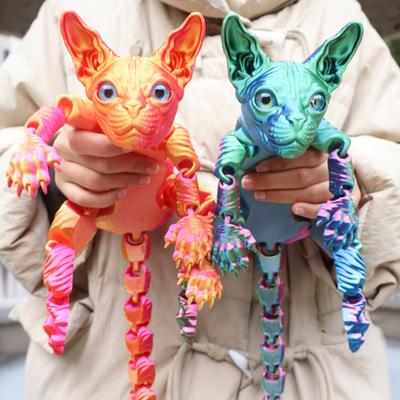 Eklemli Tüysüz Kedi 3D Baskılı Sphynx Kedi Figürü Esnek Kedi Stres Giderici Masa Evcil Hayvanı Fidget Oyuncak Kedi Sever ve Koleksiyoncu İçin Ev Ofis Dekoru