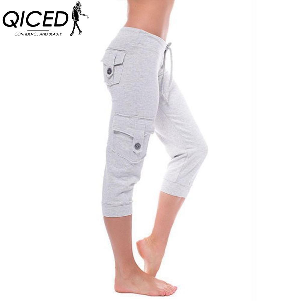 QICED Damenmode, lässig, einfarbig, bedruckt, Hosen und Caprihosen