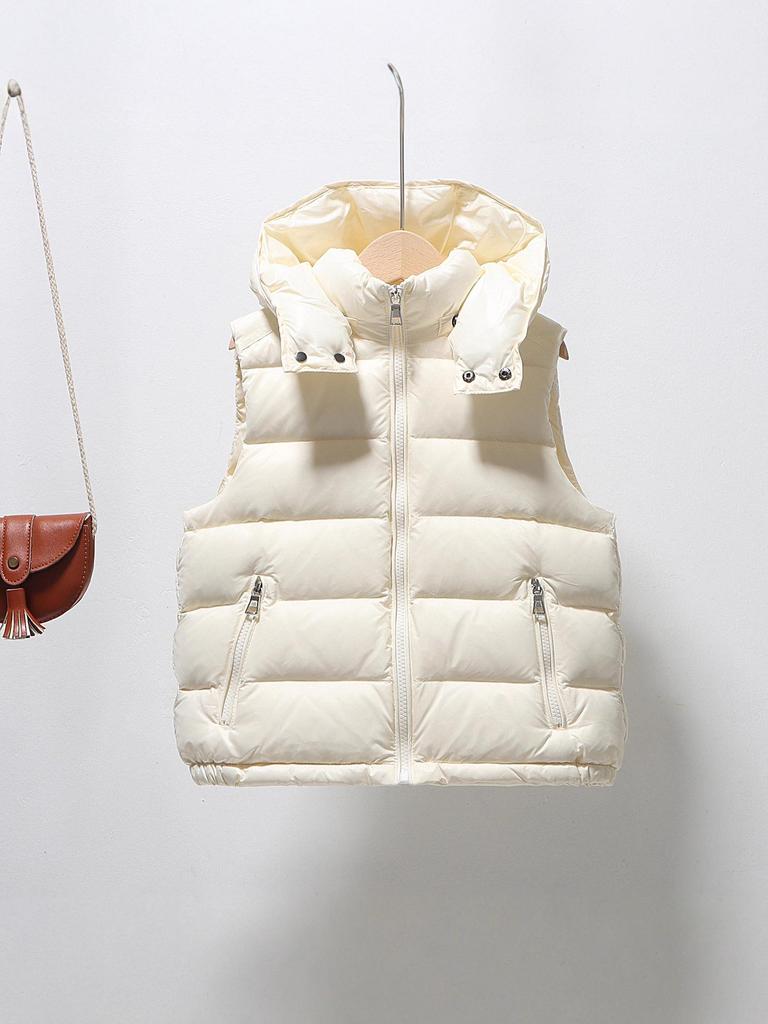 2025 Autumn/Winter Kids' Solid Color Hooded Thick Duck Down Vest