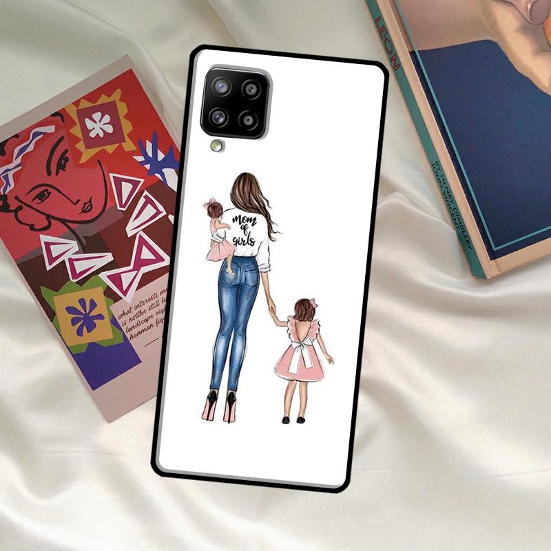 Black Brown Hair Baby Mom Girl Son Case For Samsung Galaxy A52 A32 A12 A33 A06 A16 A26 A36 A56 A15 A53 A13 A34 A54 A14 A35 A55