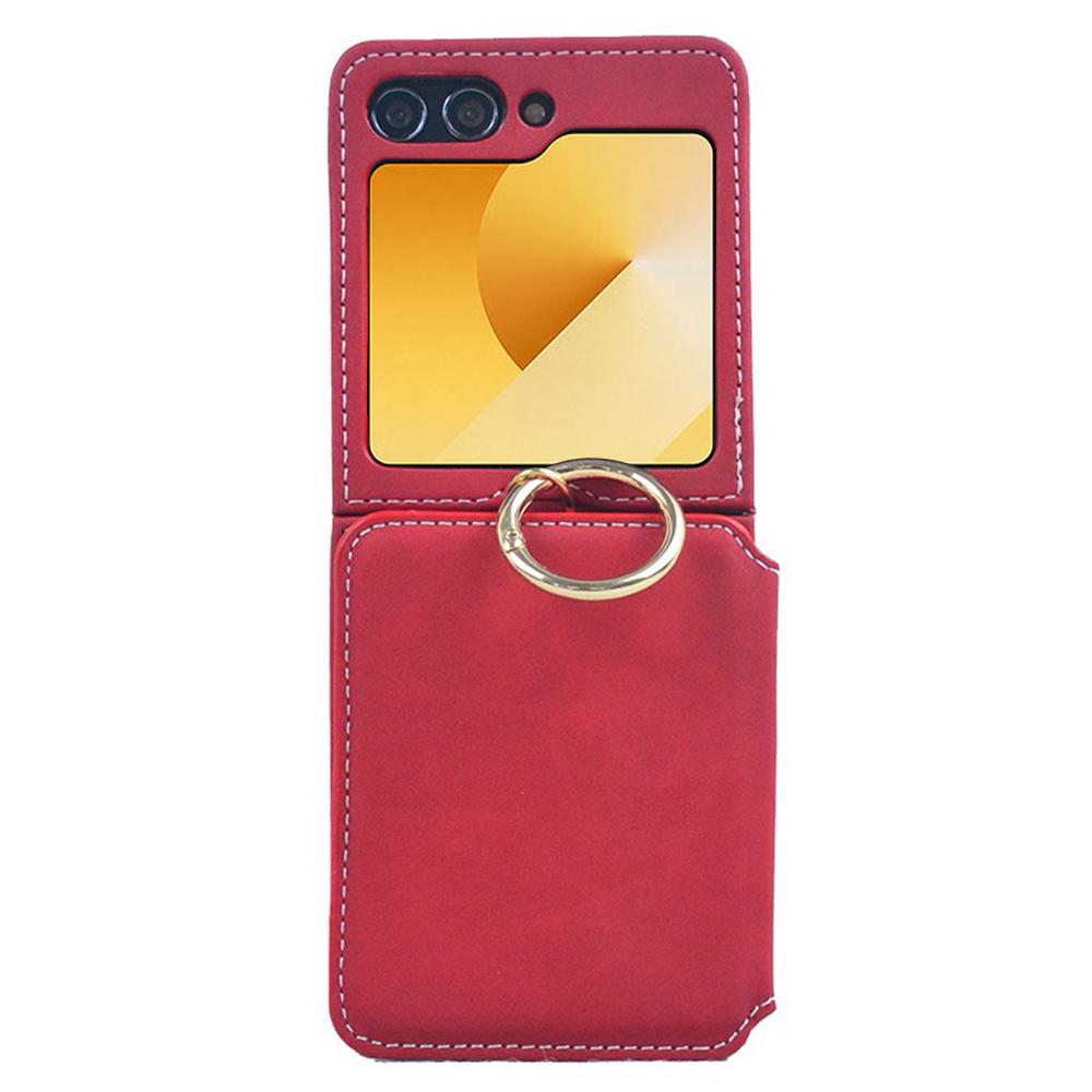 For Samsung Galaxy Z Flip5 5G Case Card Holder Leather+PC Phone Cover with Finger Ring