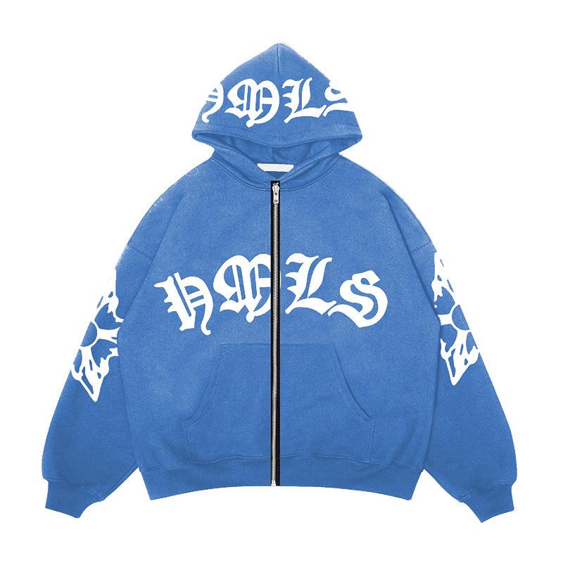 2024 Women's Street Style Bubble Letter Zip Hoodie – European & American Y2K Sweatshirt