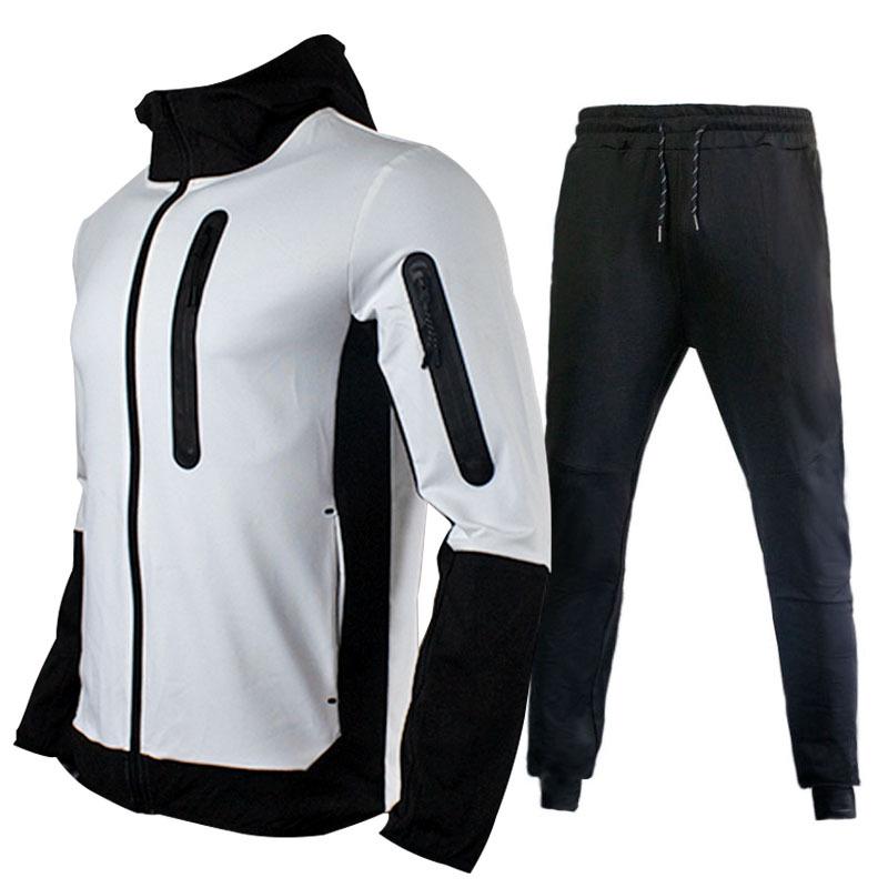 Men's Trendy Color-Block Hoodie Jacket and Pants Sportswear Set