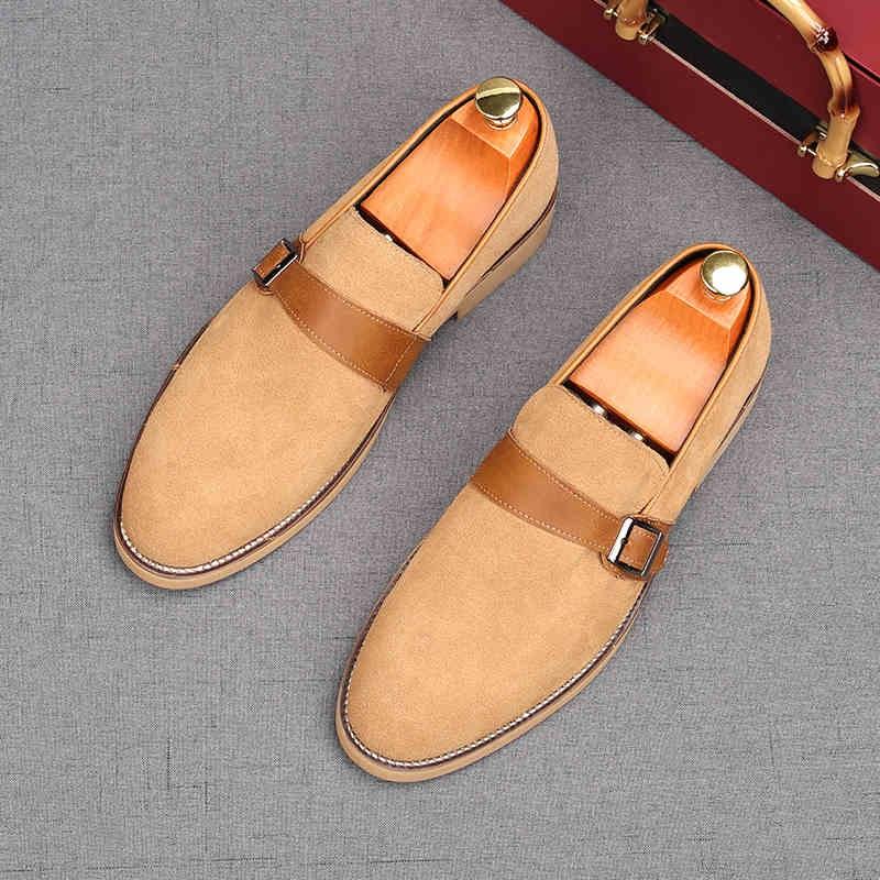 Fashion New Men's Suede Leather Slip On Shoes Male Luxury Designer Monk Strap Loafers Wdding Prom Homecoming Footwear Zapatos Hombre