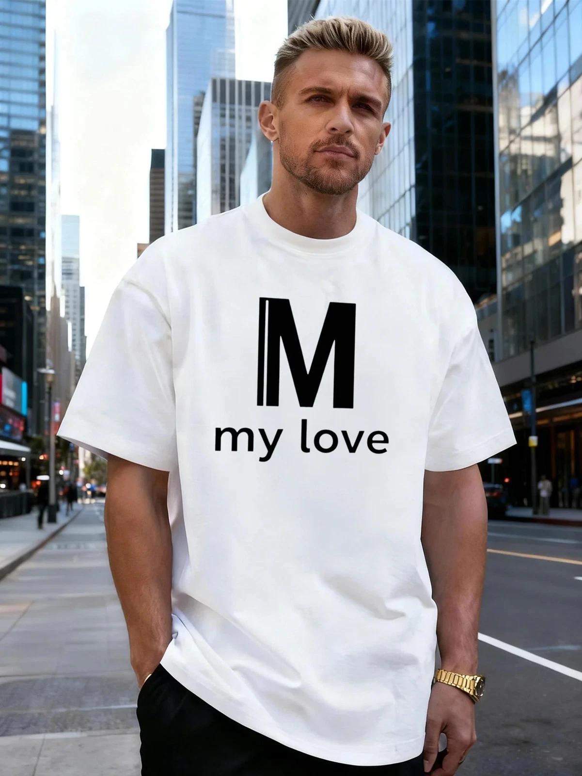 Letter M Graphic 100% Cotton Men s T-Shirt, Suitable for Daily Casual Wear XXL
