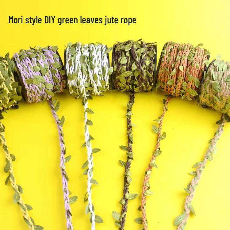 Jute Rope with Rattan Green Leaves for DIY Air Conditioner Pipe Decoration and Crafts