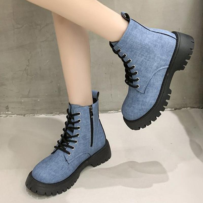 Fashion British Style Plus Size 35-43 Platform Boots Women Spring Autumn Zipper Up High Top Ankle Boots for Woman Solid Color Botas Lady