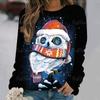 Cartoon Owl Pattern Cotton T-Shirt For Women Christmas Style Long Sleeve Tops Autumn O Neck Oversized Pullover Harajuku Sweater