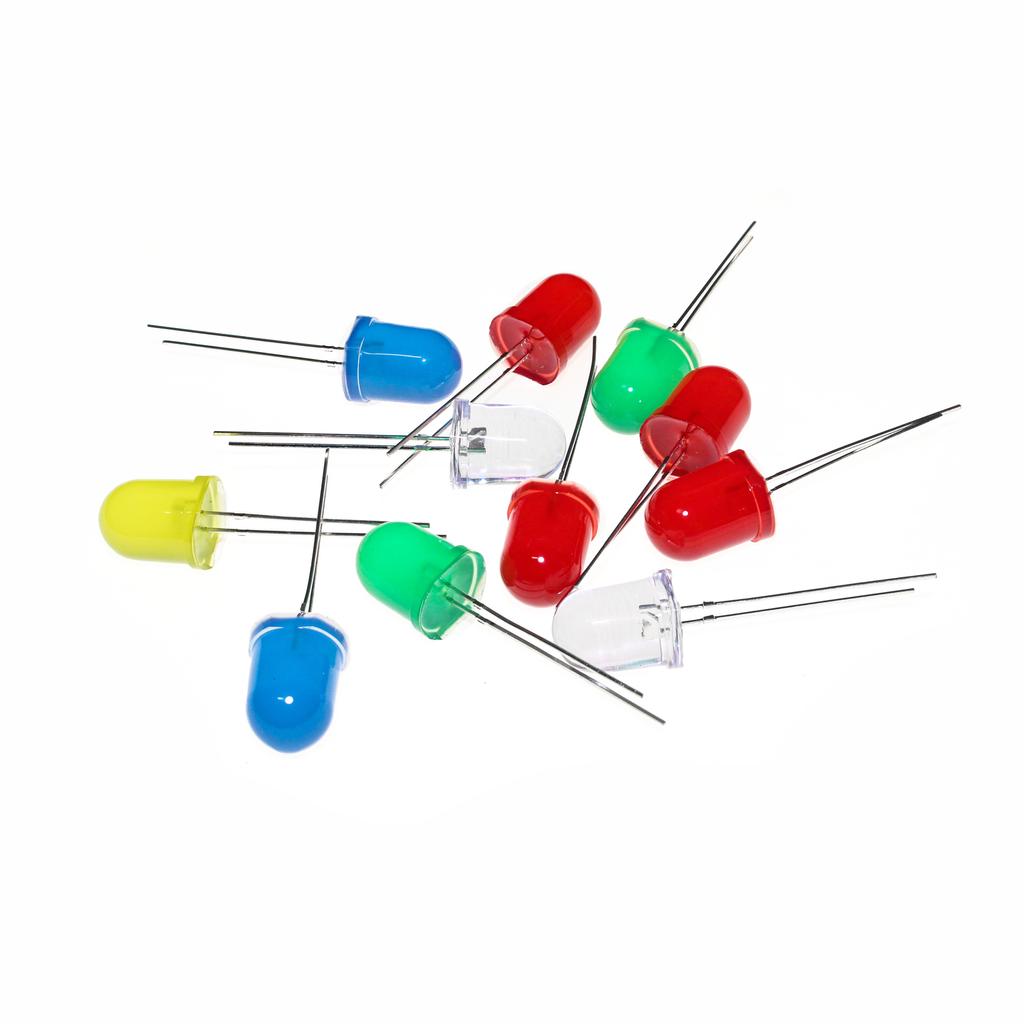 100pcs Multiple Colors Round LED 10mm LED Kit, LED Light Emitting Diode Assortment Set Pack, White LED Red Yellow Blue Green