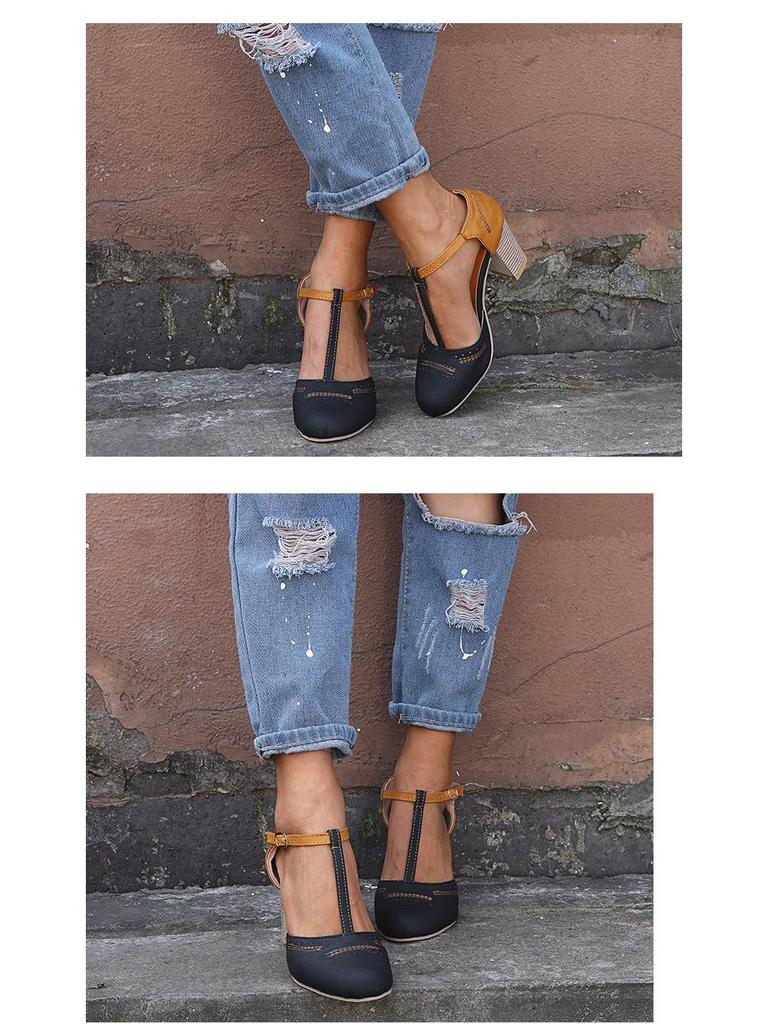 Spring/Summer 43 Large Size Women's Round Toe Thick Heel Sandals