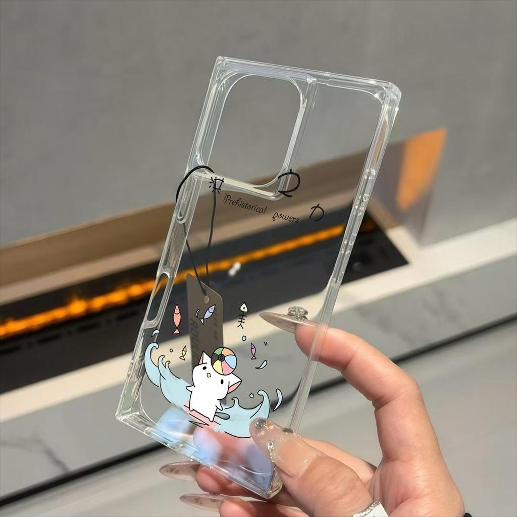 Clear Square Back Tube Case Protection For iPhone 14 Pro Max 13 16 ProMax 12 15 Plus 11 Rowing Cat Pattern