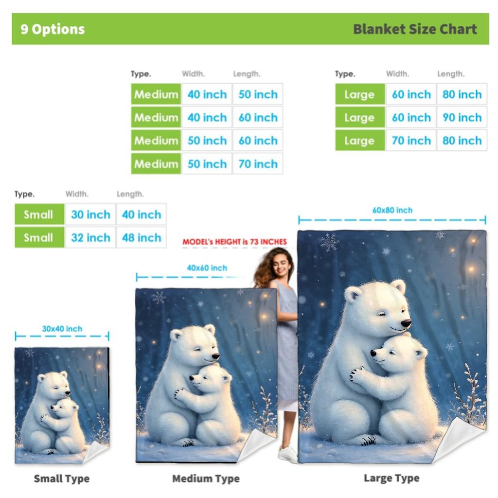 Winter Polar Bears Hugging Pattern Fleece Blanket Snowy Forest Style Soft Warm Throw Interior Decoration Bedding Cover For Home