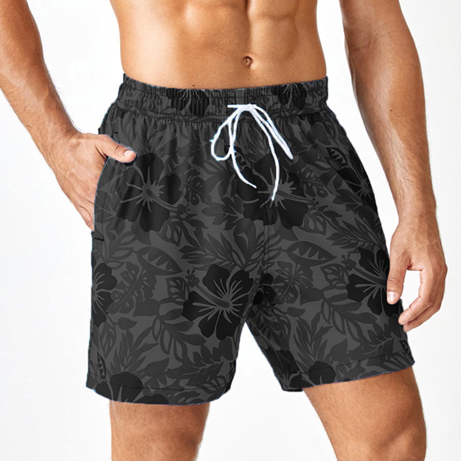 

Гавайские шорты для мужчин, летние повседневные шорты с цветочным принтом и карманами, эластичные пляжные шорты для серфинга, плавательные штаны S