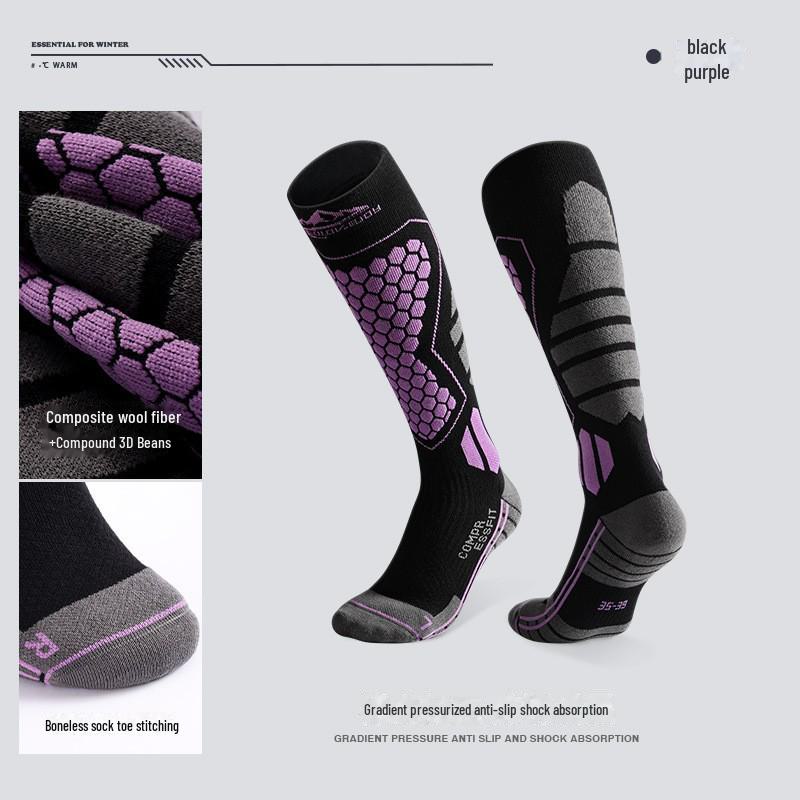 DWZ09 Non-Slip Thick Wool Ski Socks for Outdoor, Snow, Cycling, and Mountaineering - Mid-High Tube, Warm for Autumn & Winter