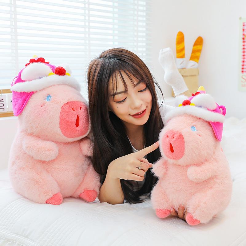 New Pink Capybara Plush Doll Cute Lion Dance Hat Capibara Anime Fluffty Toy Kawaii Plushie Gift for Girlfriend Stuffed Pendant