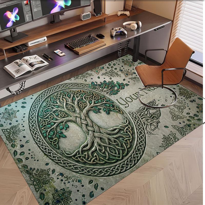 Tree of Life Theme Soft Crystal Velvet Rug Custom Name & Text Print Non Slip Floor Rug for Bedroom Living Room