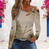Women Plus Size Asymmetric Cutout Neck Cold Shoulder Long Sleeve Printed Fitted Blouse