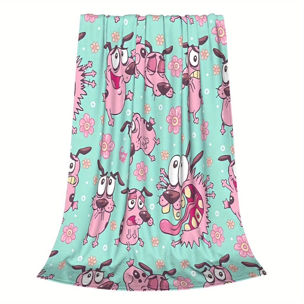 Courage The Cowardly Dog Blanket Single Sided Print Flannel Soft Fluffy Warm Blanket Bedroom Sofa Nostalgic Vibe Accessory Gift