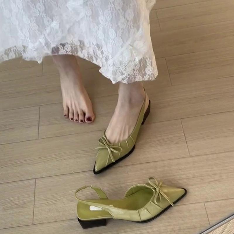 Summer Fashion Butterfly-knot Pointed Toe Women Sandals Casaul Low Heel Slingbacks Ladies Casual Dress Street Style Shoes