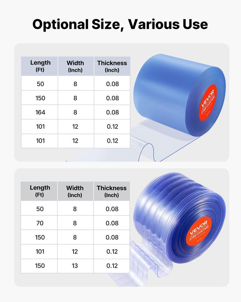 Streifenvorhang PVC Türvorhang 50' x 8" Rolle Kühlraum Gefrierraum Klarer Kunststoff
