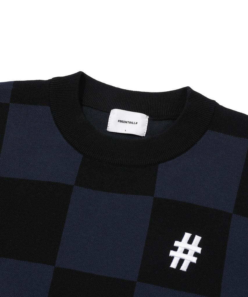 BEENTRILL Classic Checkerboard Oversized Knit (Dark Navy)