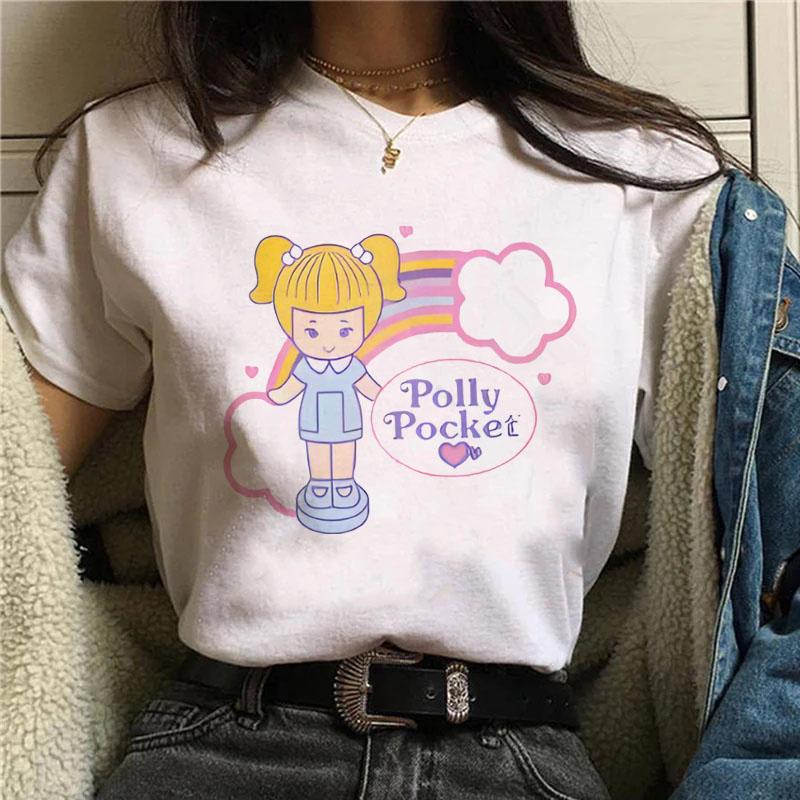 Polly Pocket Schattig Grafisch Bedrukt Zomer T-shirt Mode T-shirt Korte Mouwen Ronde Hals Dames Dameskleding