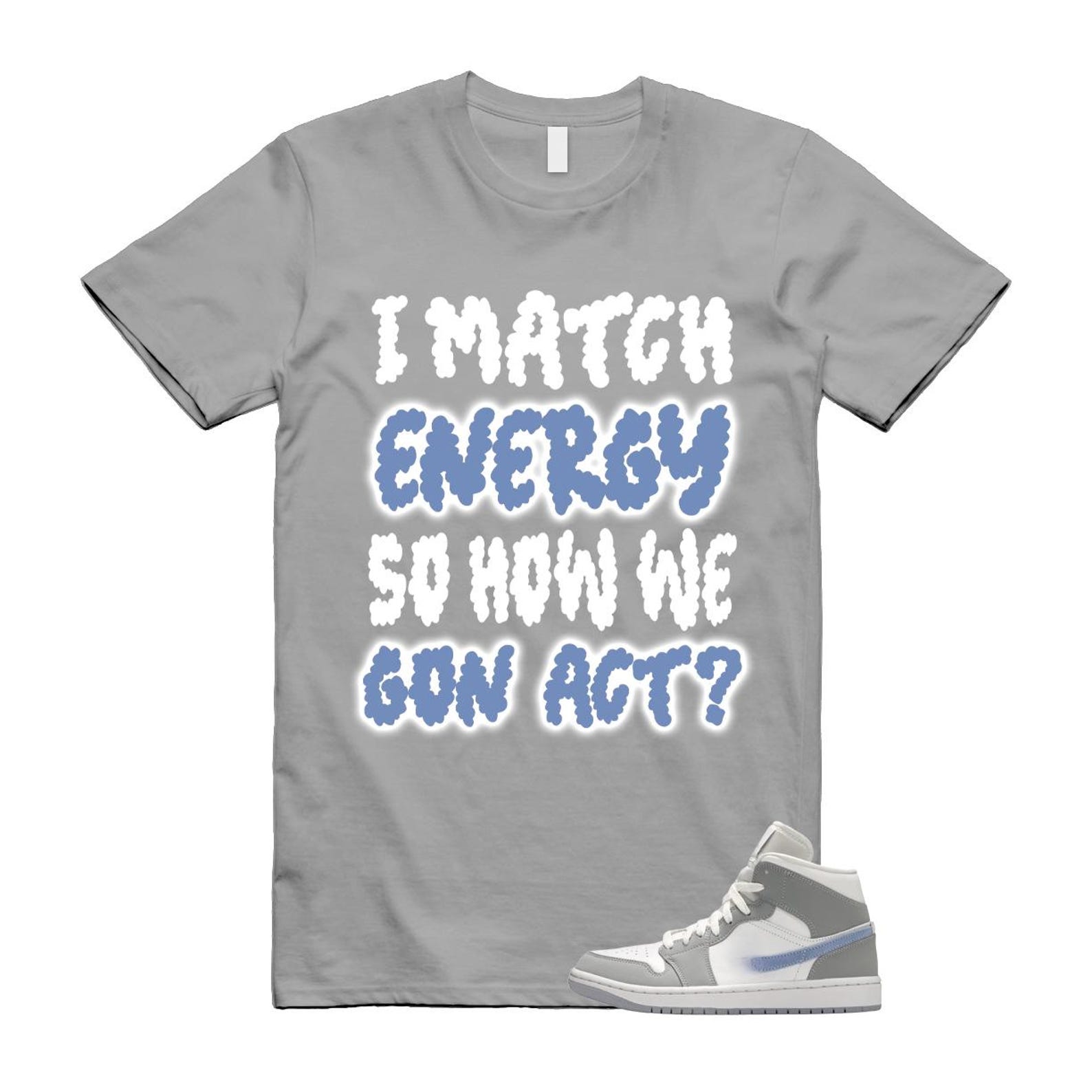 1 Wolf Grey Aluminum Blue White Mid T Shirt Match MATCH XL