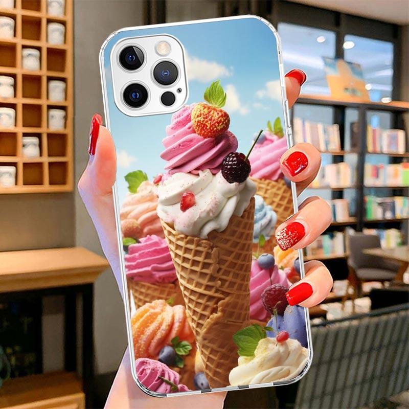 Macaron Ice Cream Cake Doughnut Cover Phone Case For iPhone 16 17 Air 15 14 Pro Max 16E Phone Case 13 Mini 12 11 7 SE 8 Print Pa