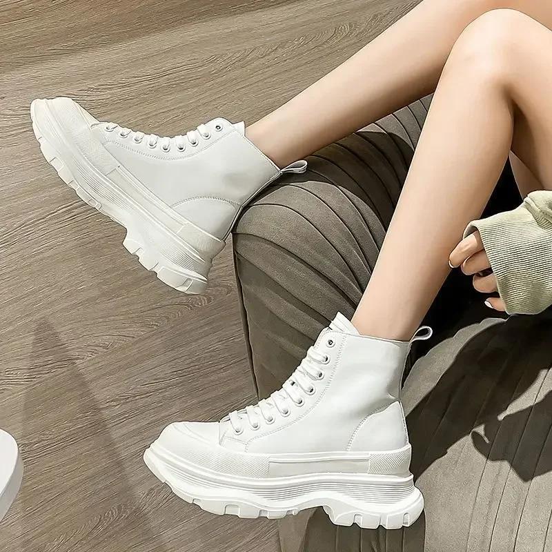 Fashion Woman Short Shoes With Laces Black Canvas Lace-up Booties Pu Autumn Hot Fashion 2024 Footwear New In Y2k Ankle Boots for Women