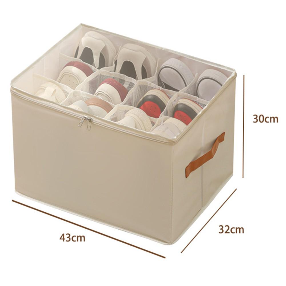 Foldable Fabric Shoe Organizer with 16 Dividers for Closet and Bed Shoe Storage