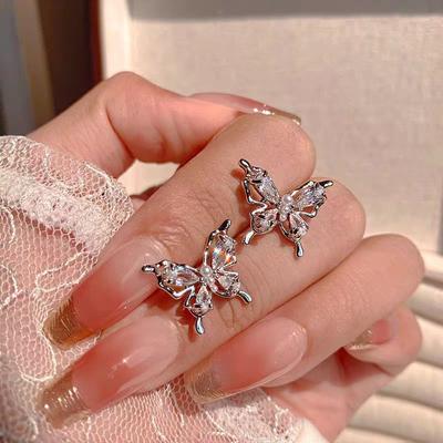 Butterfly Zircon Stud Earrings Women's Simple and Versatile Niche Design Earrings Earrings Without Pierced Earclips