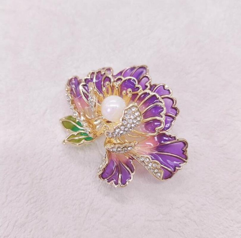 Fashion Chinese Style Enamel Peony Flower Brooches for Women Clothing Coat Party Accessries Gifts