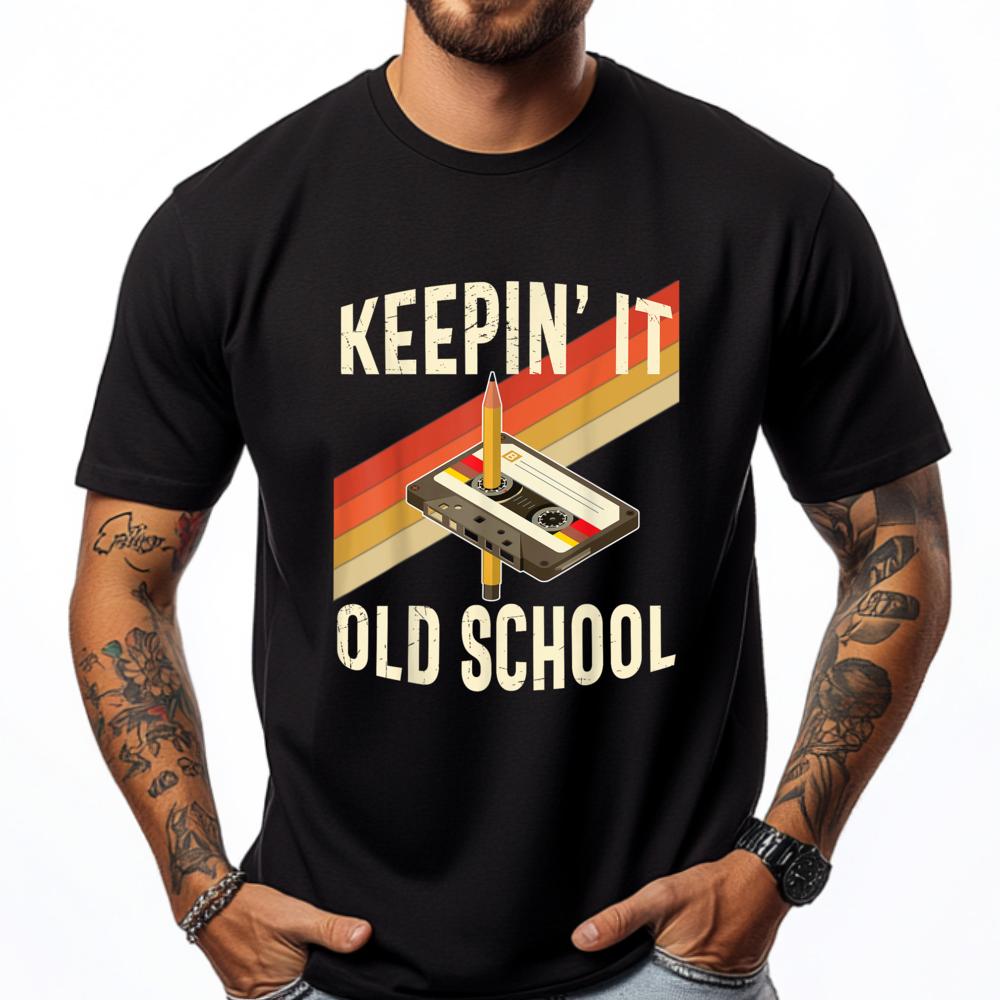 Retro 80s 90s Keeping It Old School Cassette Tape Oversized T Shirt Men Man Clothes Oversized - Men s Summer Cotton Graphic Tee S разноцветный