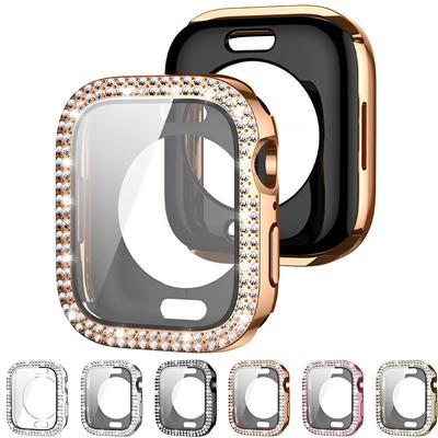 Błyszczące Szkło+Etui do Apple Watch Case 49mm 46 42 45 41 40 44mm Diamentowy Zderzak+Ochrona Ekranu Iwatch Seria 11 10 9 8 7 6 5 SE