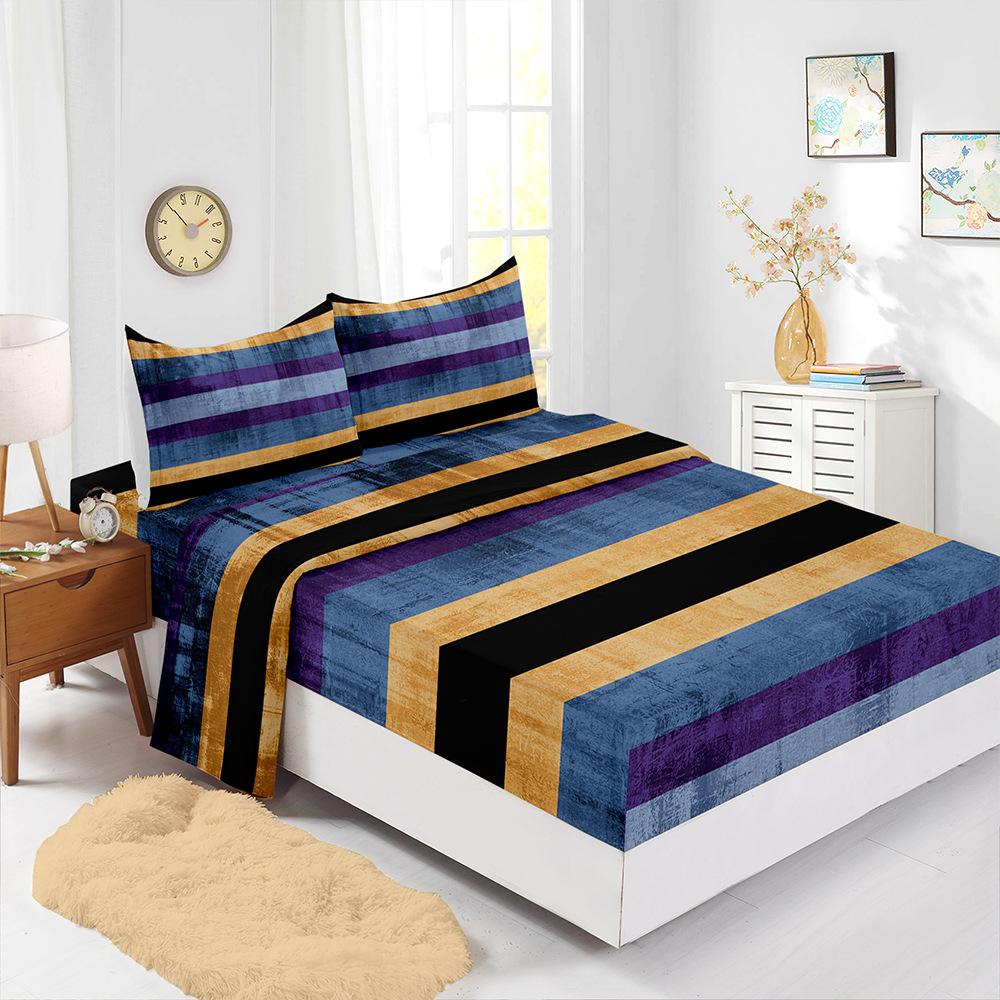 Four-Piece Mattress Set 3D Digital Printing Mattress Protective Cover Retro Line Mattress