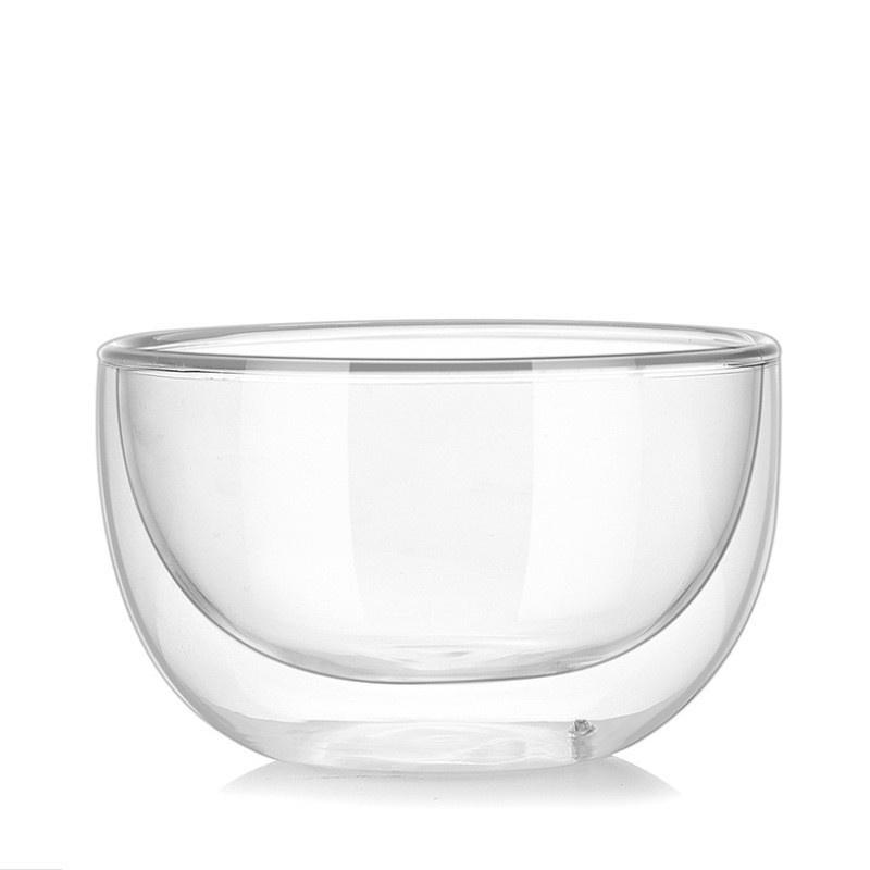 Doppelwandige Glasschale Borosilikat Hitzebeständige Glasschale Haushaltsgeschirr Transparente Obstsalatschale Küchenzubehör